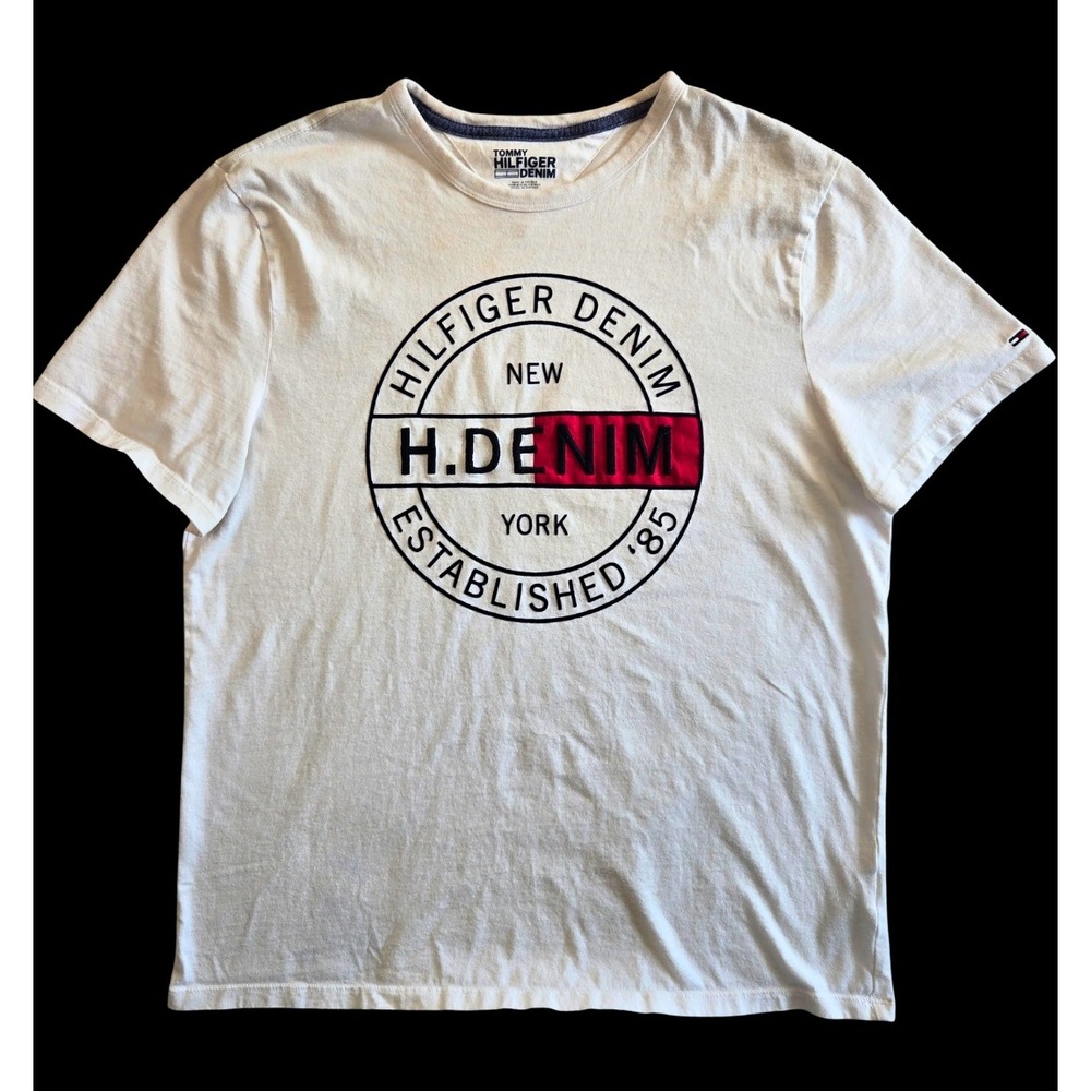 Y2K Tommy Hilfiger Denim T Shirt Mens Medium‎ H.Denim New York Graphic Tee White